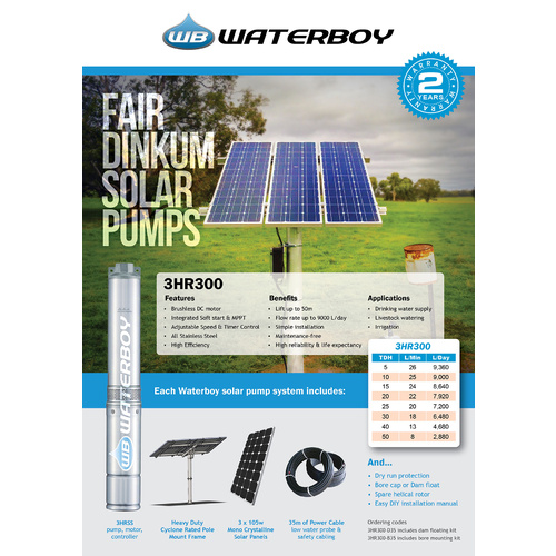 3HR300-B35:  Solar Pump Kit for Bores